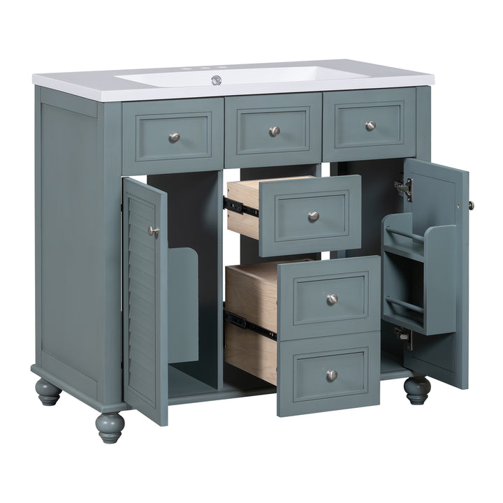 36 "bathroom makeup cabinet with resin sink combination and 2 drawers, with soft closing door, blue color