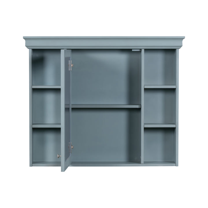 35 ''x 28' 'blue wall mounted bathroom storage cabinet with mirror door and medication cabinet with 6 open shelves