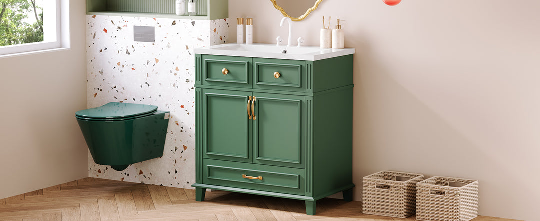 30 inch uncovered bathroom vanity with soft closed door, limited to solid wood frame bathroom storage cabinet green