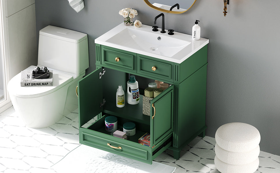 30 inch uncovered bathroom vanity with soft closed door, limited to solid wood frame bathroom storage cabinet green