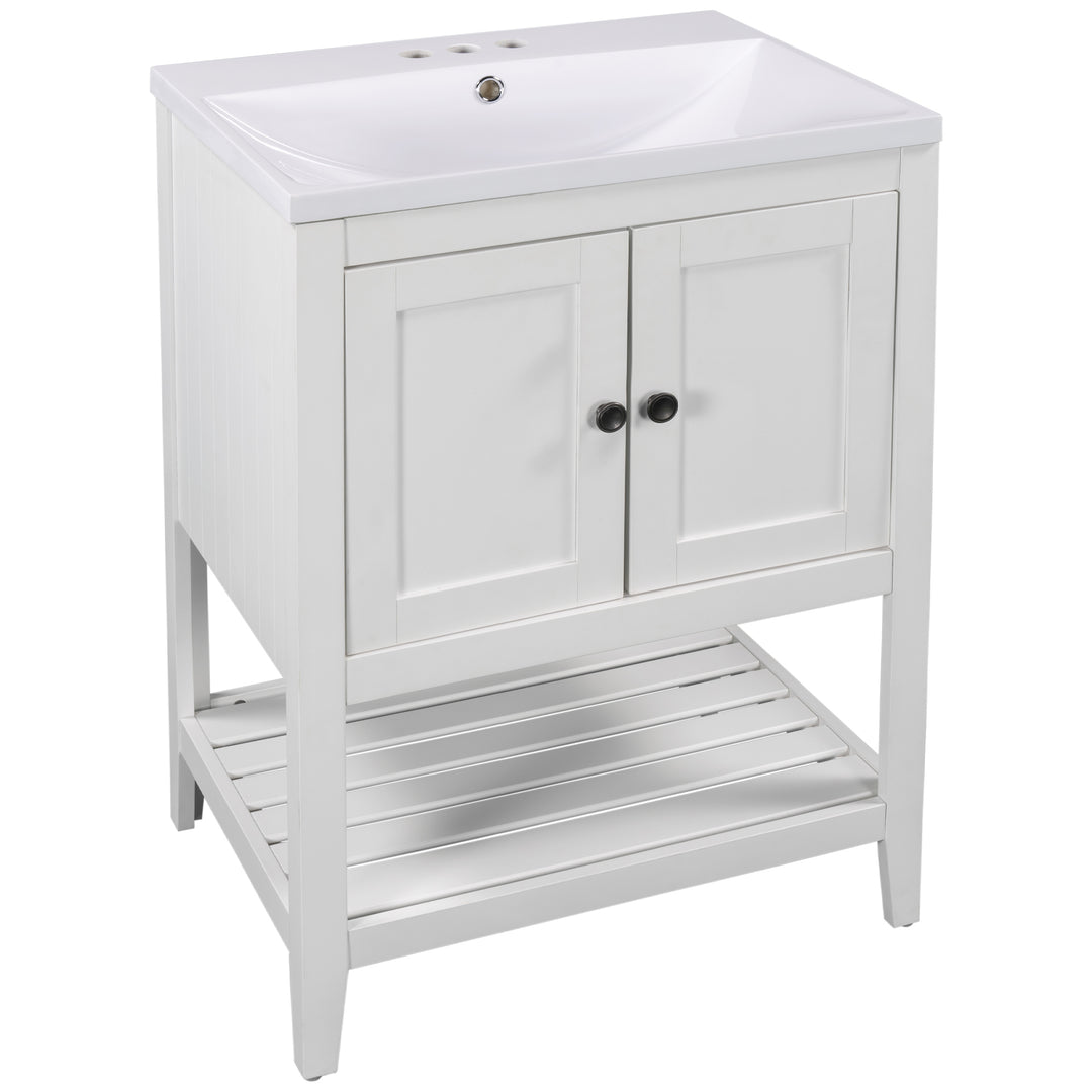 24 inch Bathroom Cabinet With Ceramic Sink & Solid Wood Frame