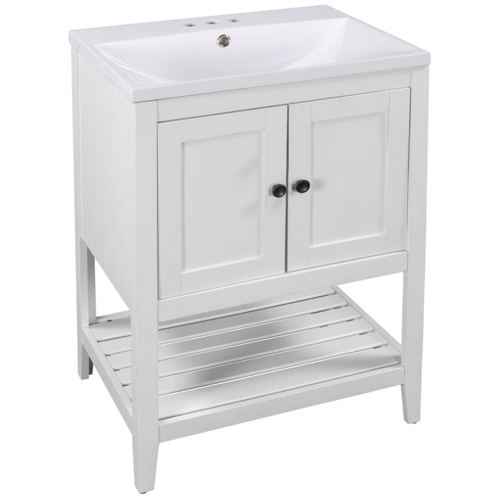 24 inch Bathroom Cabinet With Ceramic Sink & Solid Wood Frame