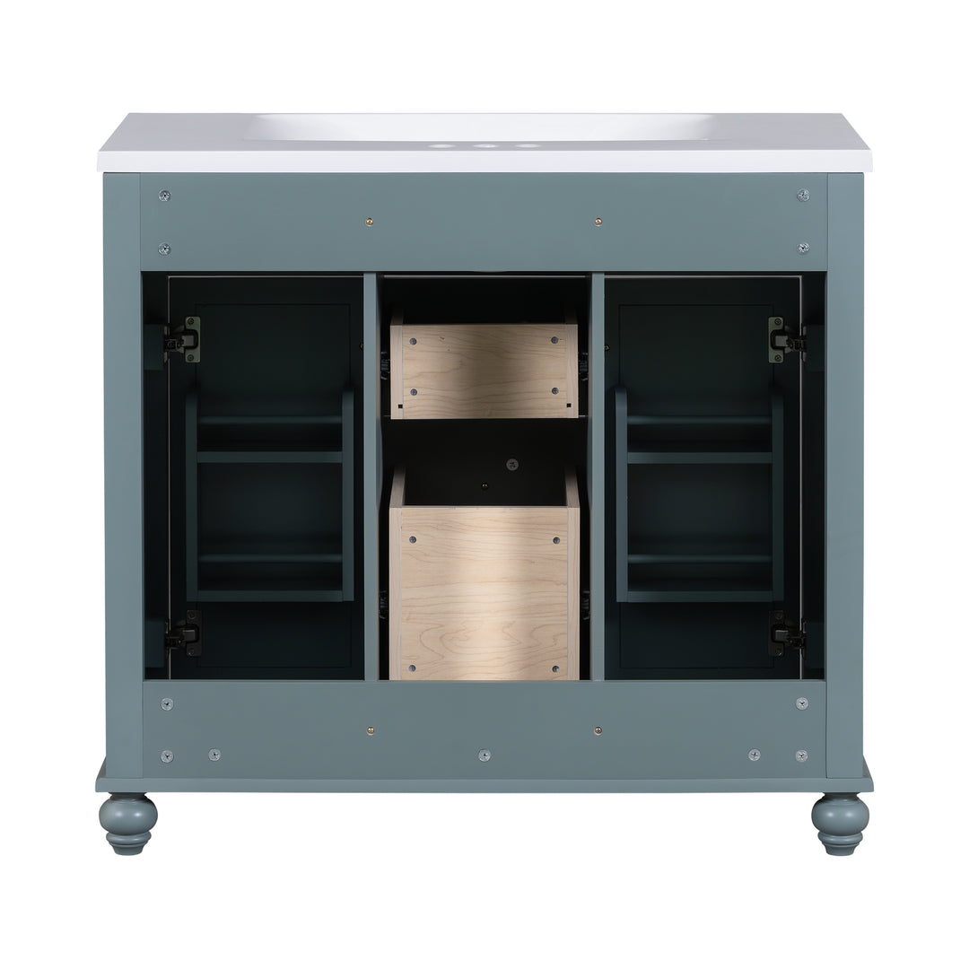 36 "bathroom makeup cabinet with resin sink combination and 2 drawers, with soft closing door, blue color