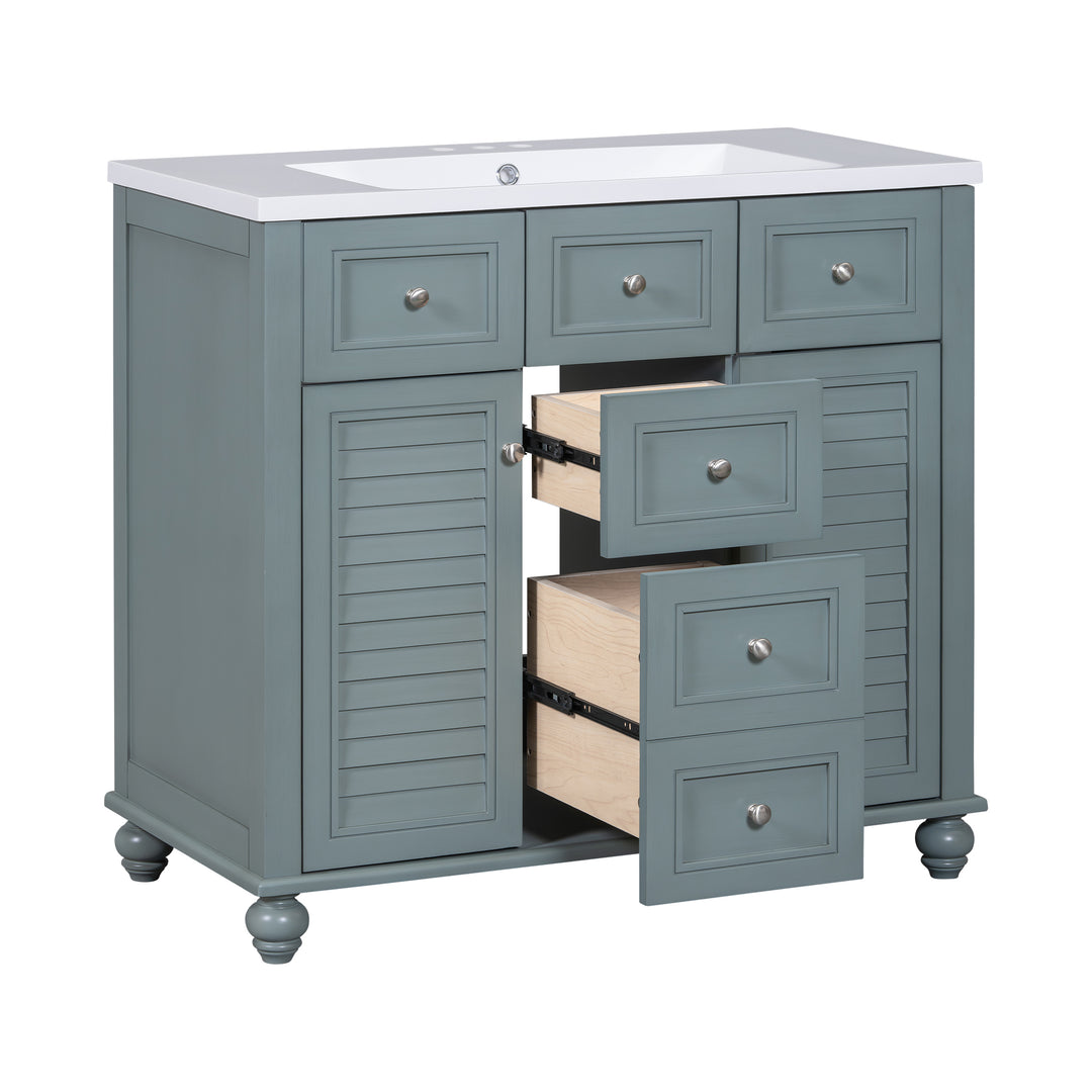 36 "bathroom makeup cabinet with resin sink combination and 2 drawers, with soft closing door, blue color