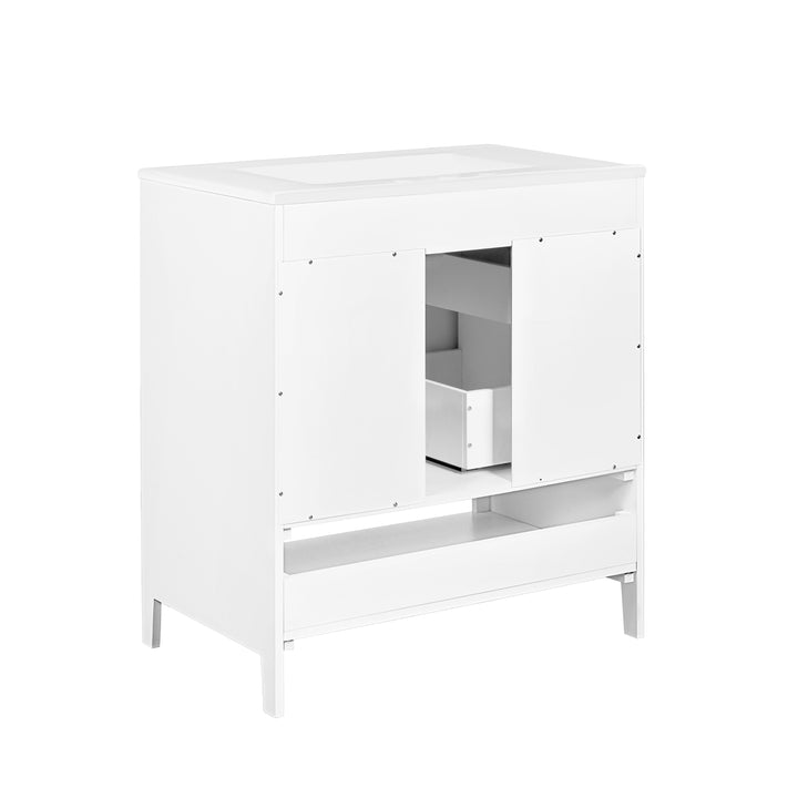 30" Bathroom Vanity with Sink  Multi-functional Bathroom Cabinet with Doors and Drawers Solid Frame and MDF Board, White