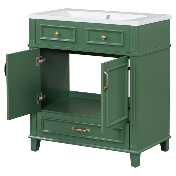 30 inch uncovered bathroom vanity with soft closed door, limited to solid wood frame bathroom storage cabinet green