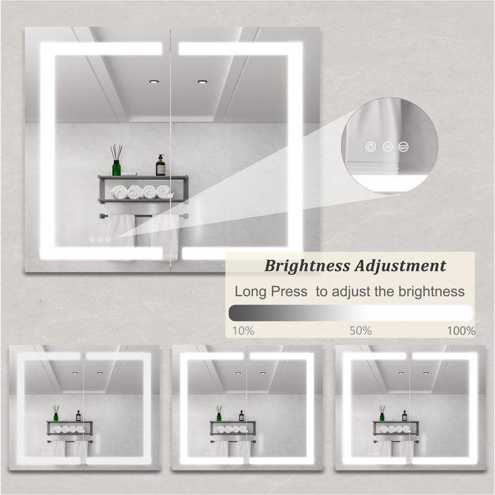 36 x 30 inch Medicine Cabinet with LED Vanity Mirror Anti-Fog  Recessed or Surface Mount Waterproof DimmableAluminum 3000K~6000K Lighted Double Door Bathroom Cabinet with Touch Switch