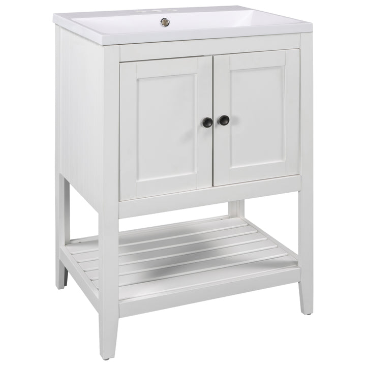 24 inch Bathroom Cabinet With Ceramic Sink & Solid Wood Frame