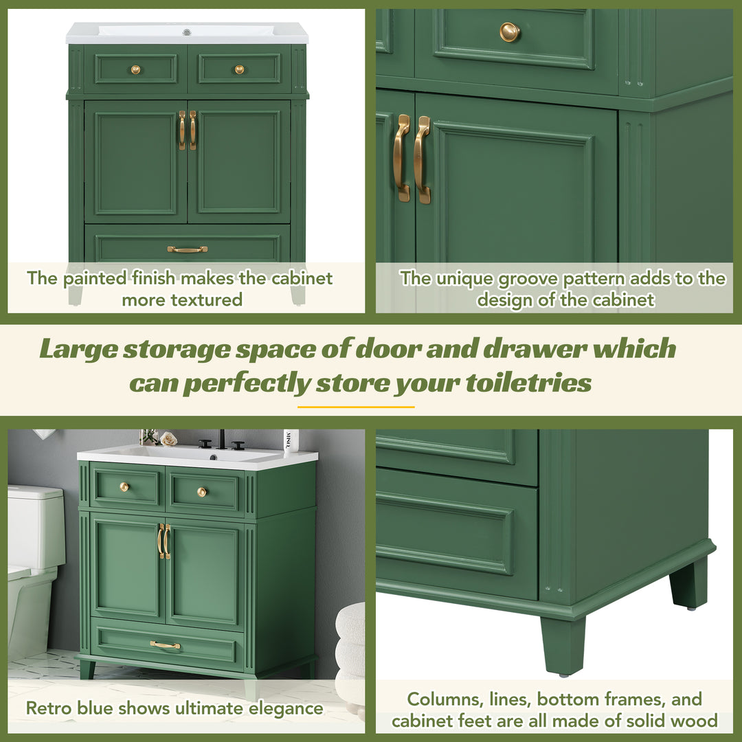 30 inch uncovered bathroom vanity with soft closed door, limited to solid wood frame bathroom storage cabinet green