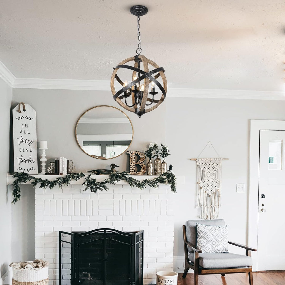 Adjustable Wooden Sphere Chandelier