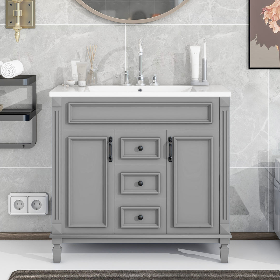 36'' Bathroom Vanity with Top Sink, Modern Bathroom Storage Cabinet with 2 Soft Closing Doors and 2 Drawers, Single Sink Bathroo