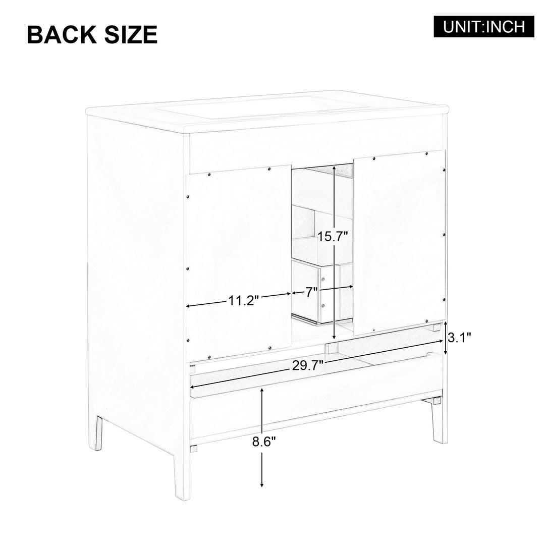 30" Bathroom Vanity with Sink  Multi-functional Bathroom Cabinet with Doors and Drawers Solid Frame and MDF Board, White