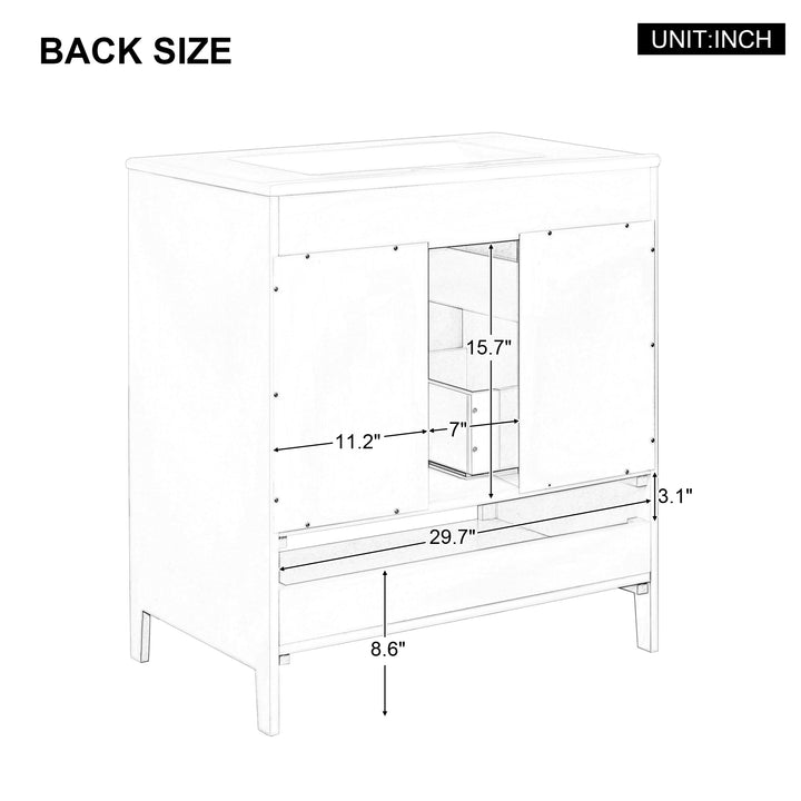 30" Bathroom Vanity with Sink  Multi-functional Bathroom Cabinet with Doors and Drawers Solid Frame and MDF Board, White