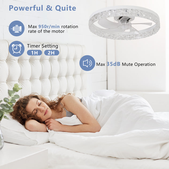 Modern acrylic ceiling fan light with remote control, dimmable LED pendant light, 6-speed adjustable, silent motor