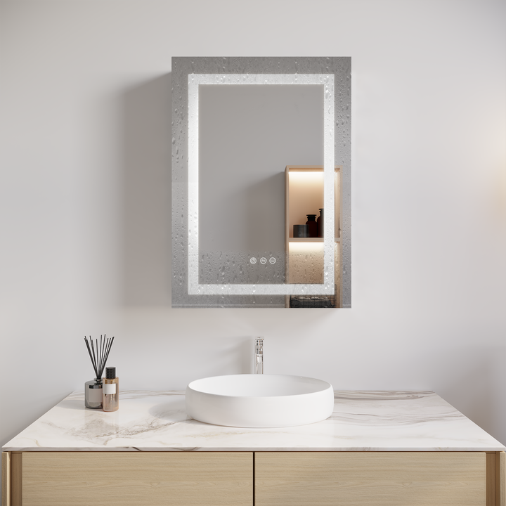 26x20 inch Bathroom Medicine Cabinet with LED Mirror, Anti-Fog, Waterproof3000K~6000K Single Door Lighted Bathroom Cabinet with Touch SwichDimmable Recessed or Surface Mount (Right Door)