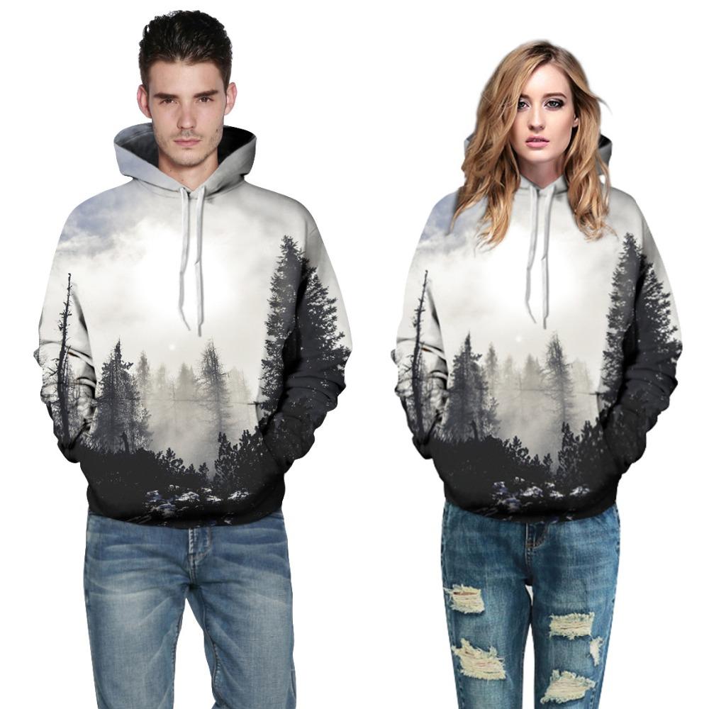 Hooded 3D Printed Forest Drawstring Pullover