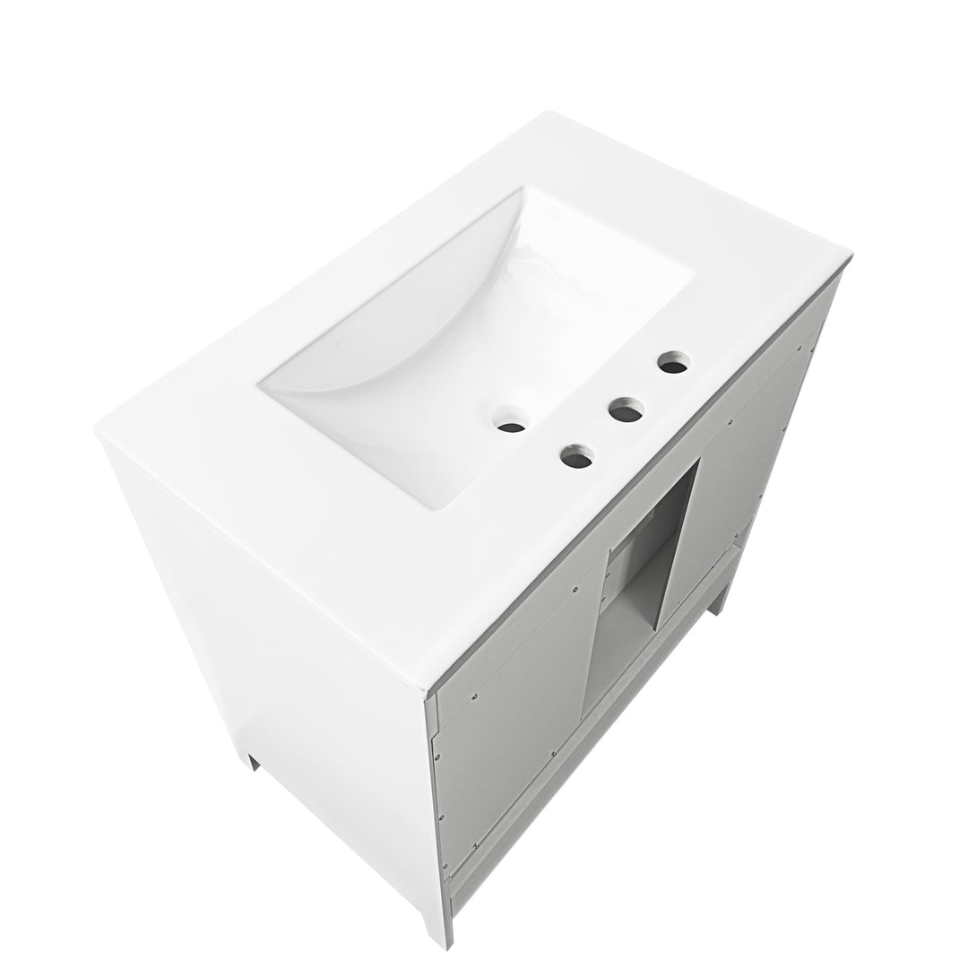 30" Bathroom Vanity with Sink  Multi-functional Bathroom Cabinet with Doors and Drawers Solid Frame and MDF Board, White