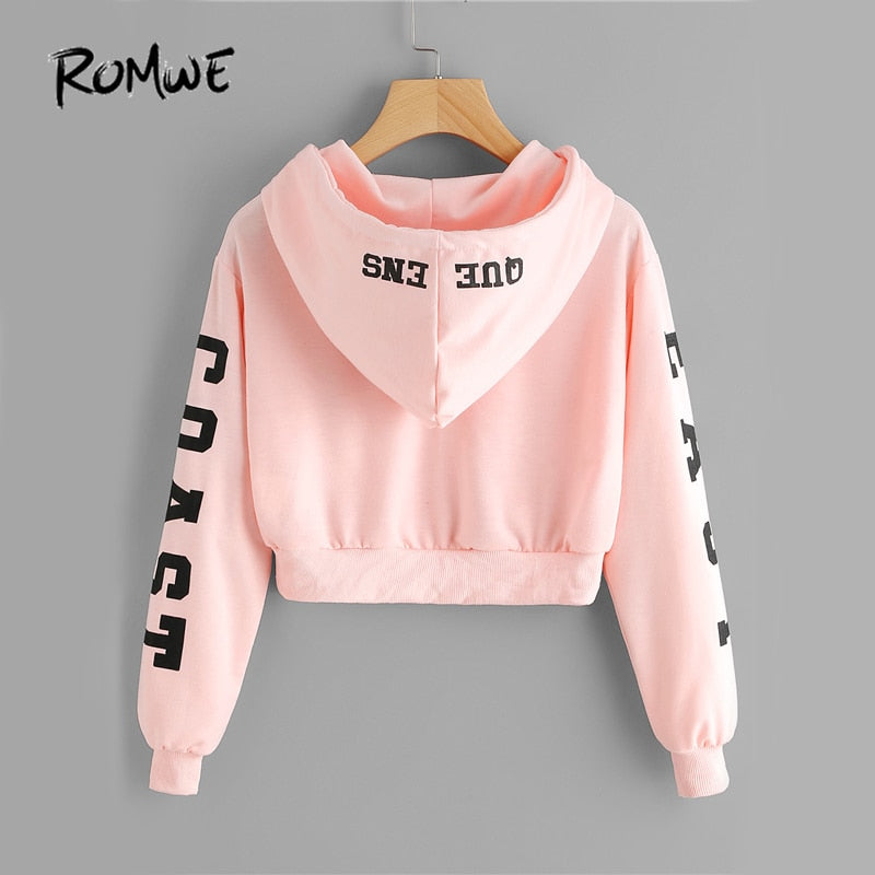 Woman’s Pink Cropped Drawstring Hoodie