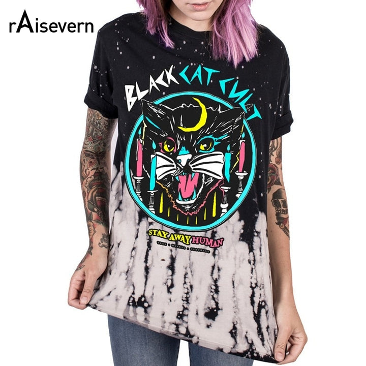 Woman’s Raisevern Stay Away Black Cat Cult Short Sleeve T-Shirt