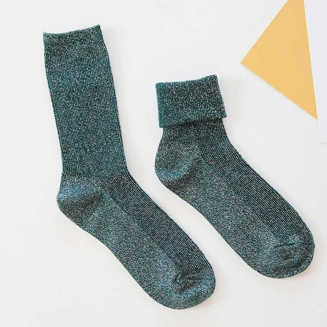 Woman’s Winter Metallic Cotton Socks