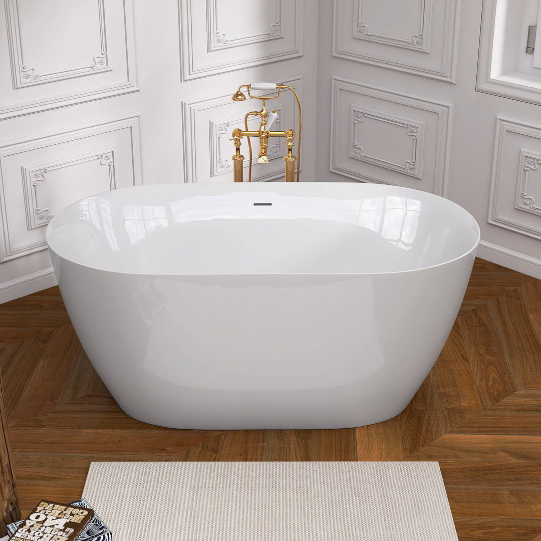 51 Inch Acrylic Freestanding Bathtub Contemporary Soaking White Tub with Overflow and Pop-up Drain Glossy White