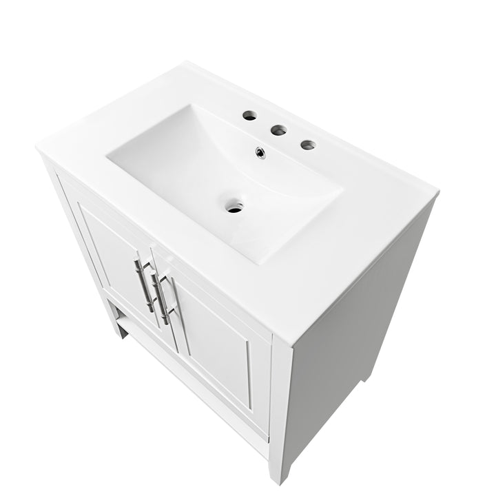 30" Bathroom Vanity with Sink  Multi-functional Bathroom Cabinet with Doors and Drawers Solid Frame and MDF Board, White