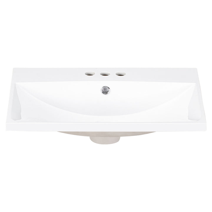 24 Inch Bathroom Vanity Ceramic White Basin Sink With 3 4in Faucet Holes