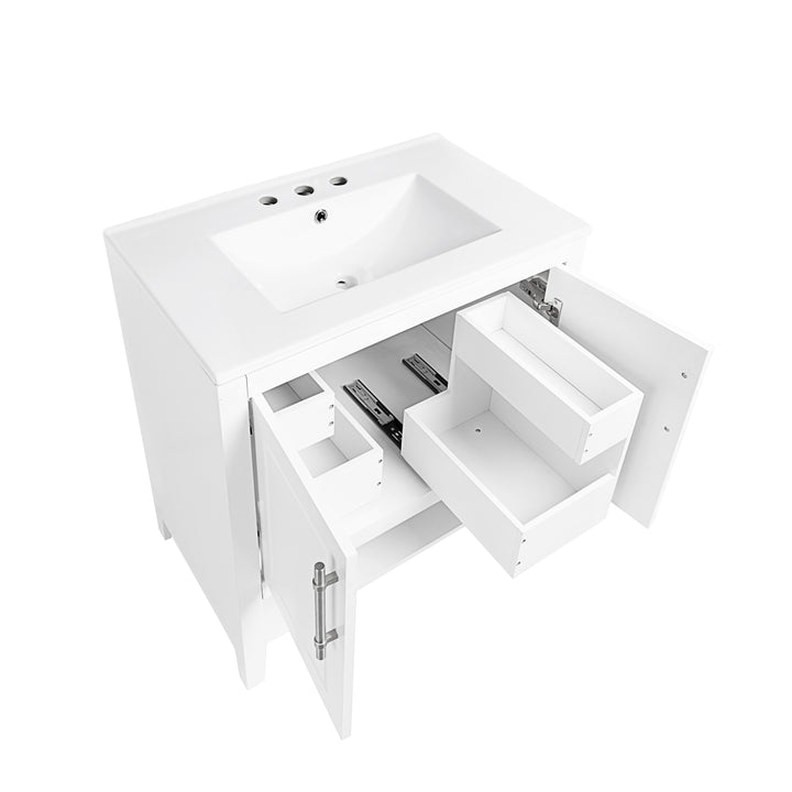 30" Bathroom Vanity with Sink  Multi-functional Bathroom Cabinet with Doors and Drawers Solid Frame and MDF Board, White