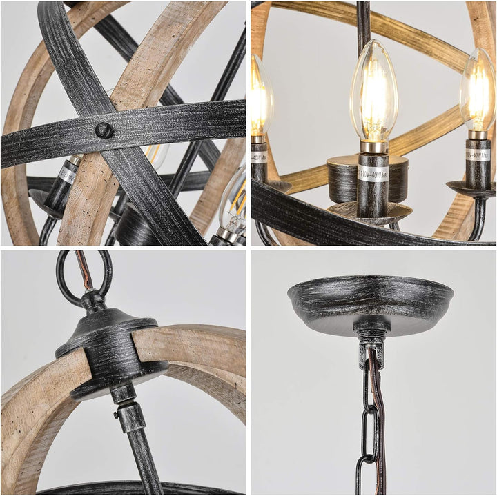 Adjustable Wooden Sphere Chandelier