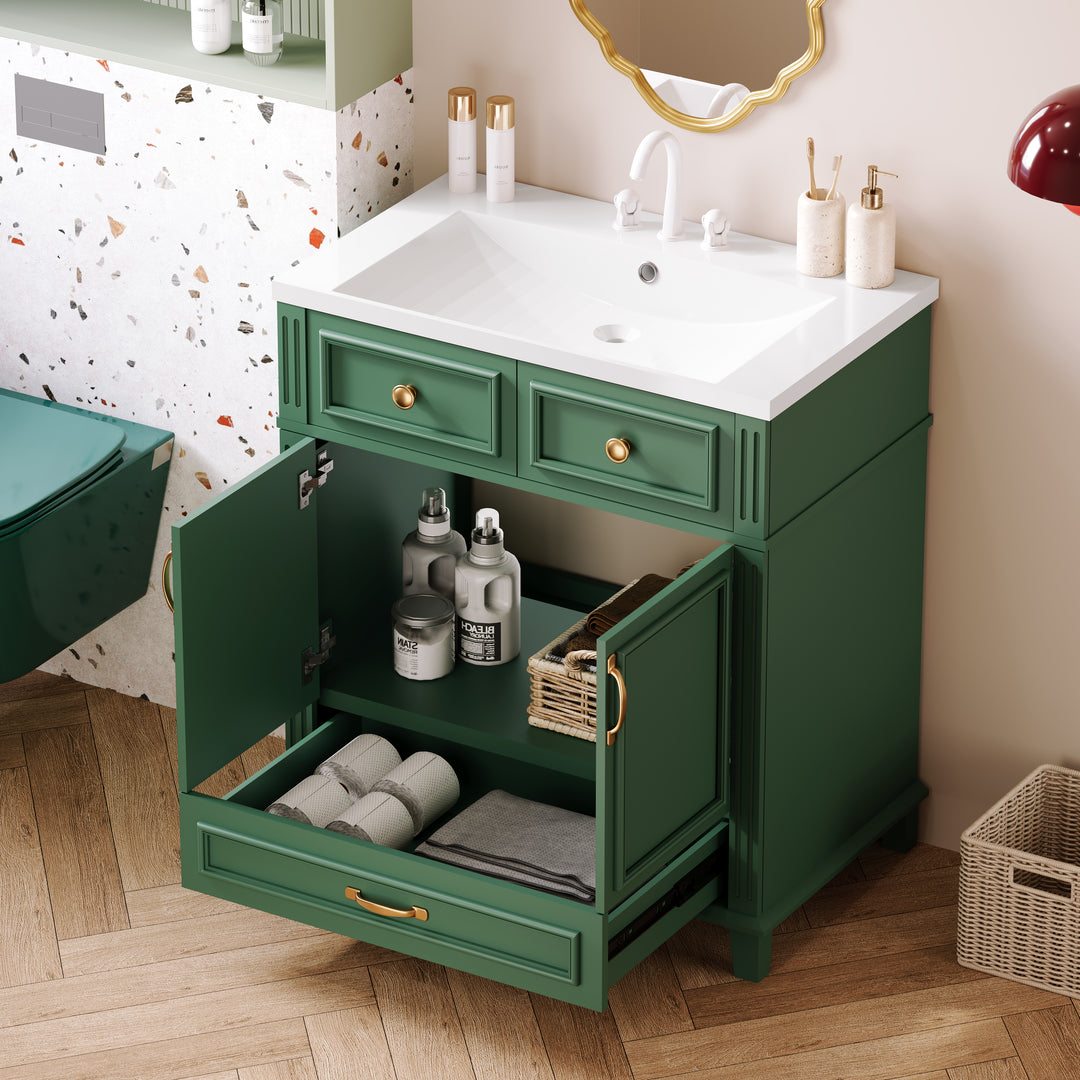 30 inch uncovered bathroom vanity with soft closed door, limited to solid wood frame bathroom storage cabinet green