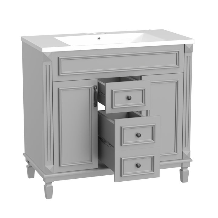 36'' Bathroom Vanity with Top Sink, Modern Bathroom Storage Cabinet with 2 Soft Closing Doors and 2 Drawers, Single Sink Bathroo