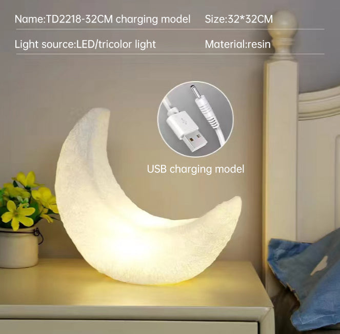 Internet celebrity ins moon night light warm atmosphere decorative ornaments resin moon table lamp simple bedroom bedside lamp