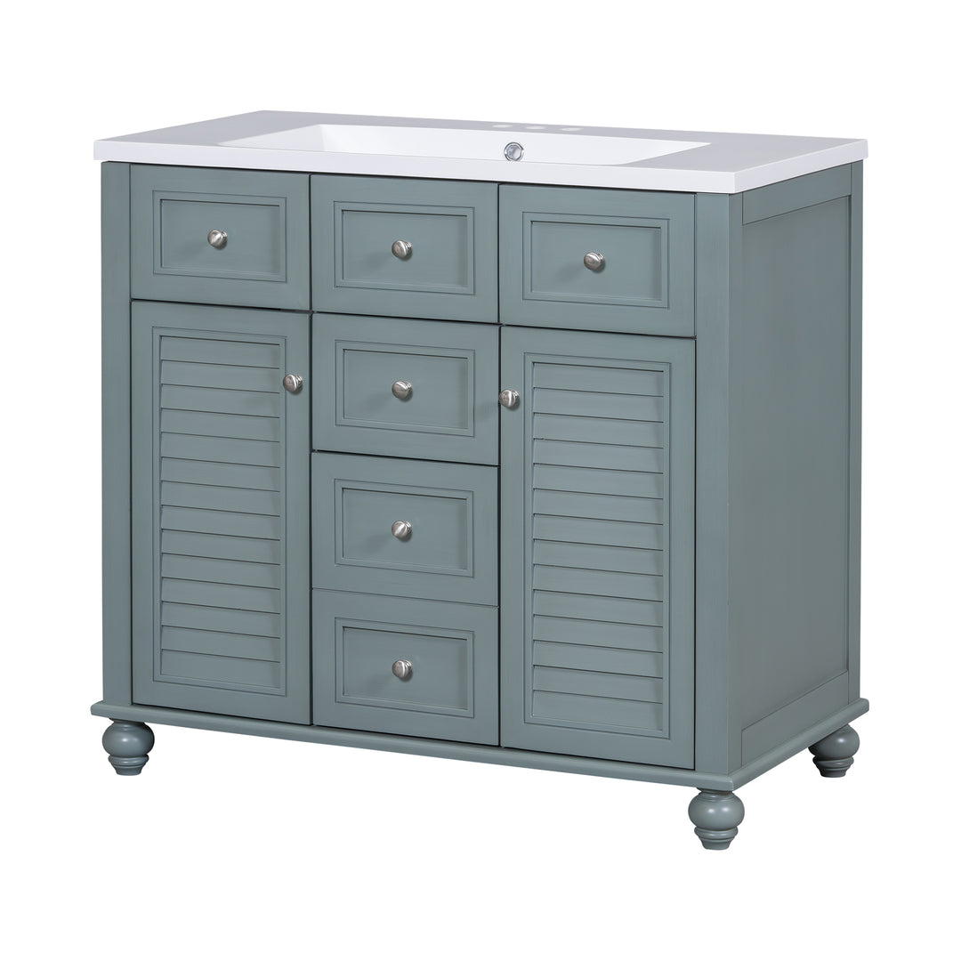 36 "bathroom makeup cabinet with resin sink combination and 2 drawers, with soft closing door, blue color