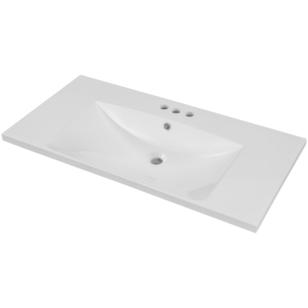 36 Inch Single White Basin Ceramic Bathroom Vanity Top With Predrilled Faucet Holes