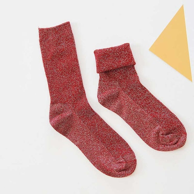 Woman’s Winter Metallic Cotton Socks