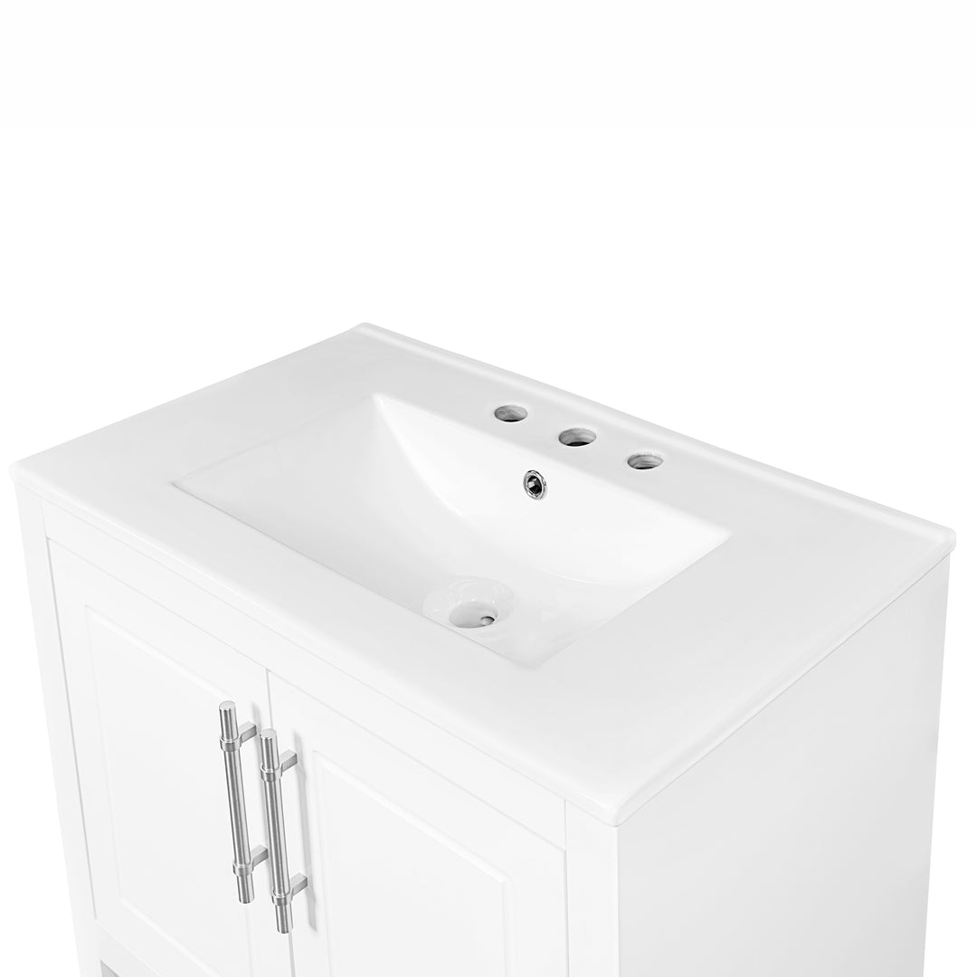 30" Bathroom Vanity with Sink  Multi-functional Bathroom Cabinet with Doors and Drawers Solid Frame and MDF Board, White