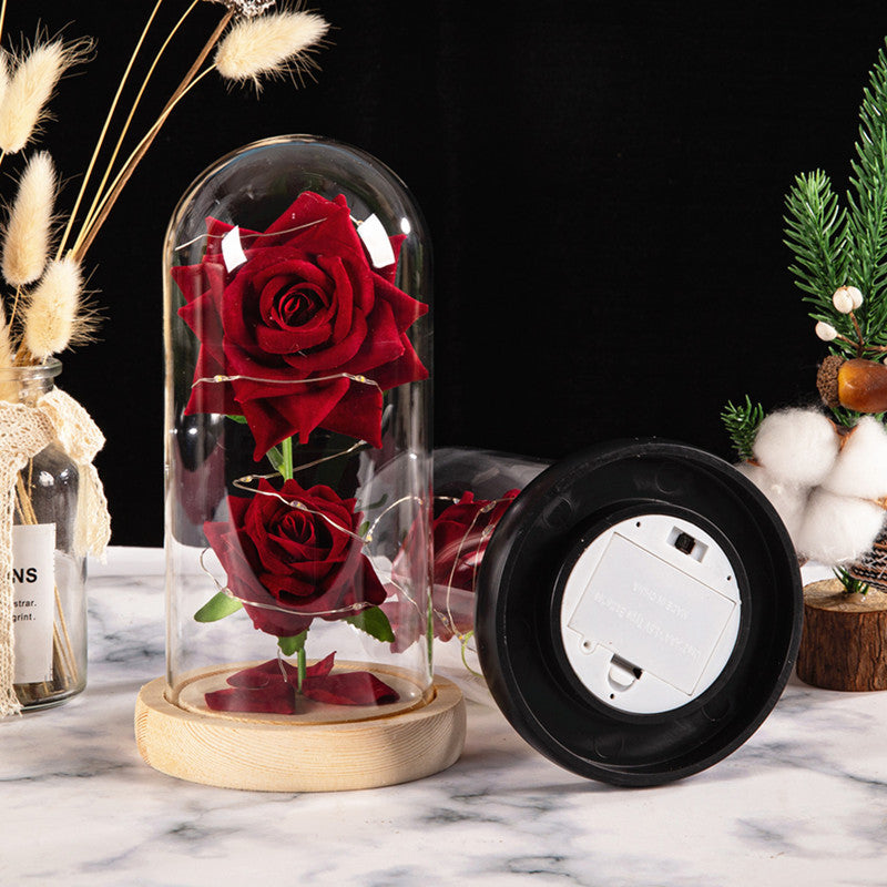 Gift Two Roses Glass Cover Ornament LED Light Simulation Immortal