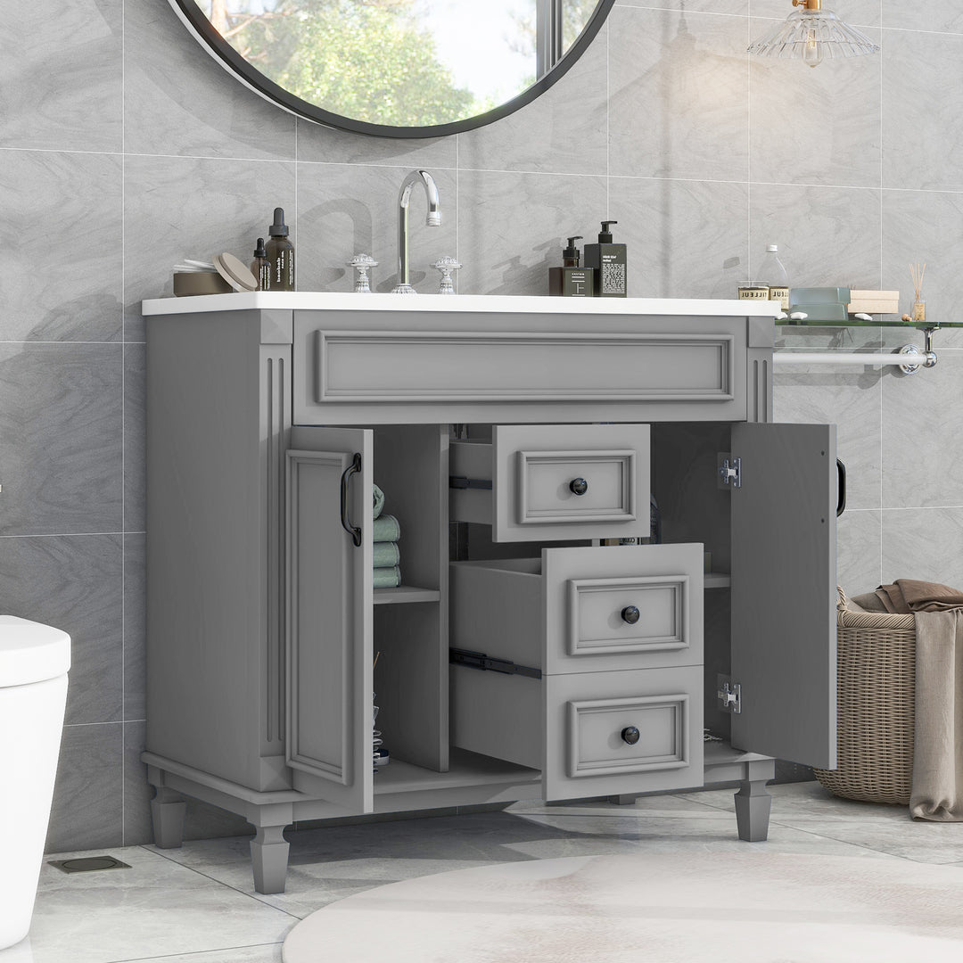 36'' Bathroom Vanity with Top Sink, Modern Bathroom Storage Cabinet with 2 Soft Closing Doors and 2 Drawers, Single Sink Bathroo