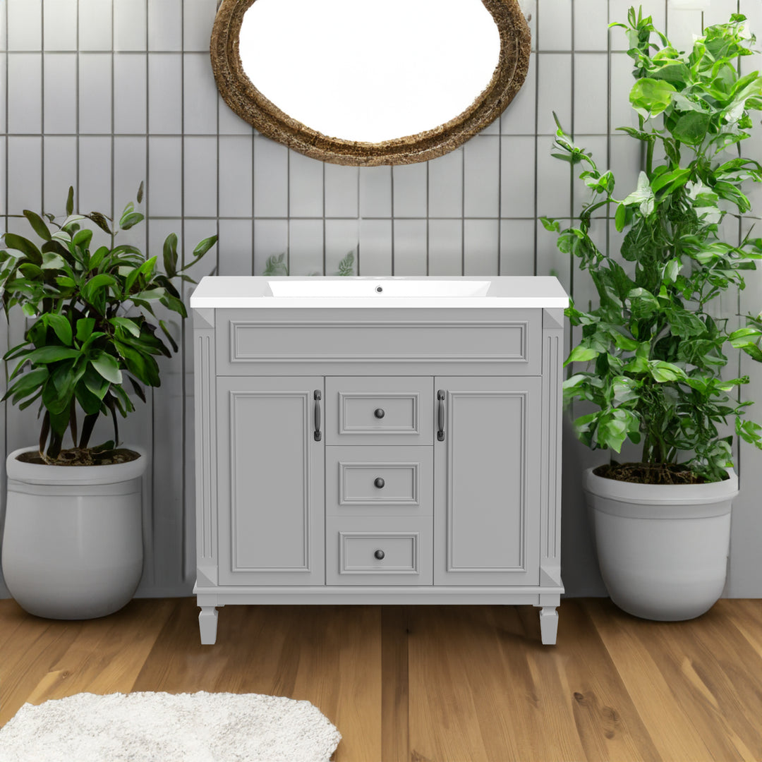 36'' Bathroom Vanity with Top Sink, Modern Bathroom Storage Cabinet with 2 Soft Closing Doors and 2 Drawers, Single Sink Bathroo