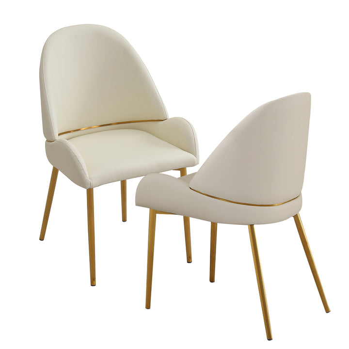 Dining Chair with PU Leather Beige color metal legs (Set of 2)（Foam + Beige + Meta）