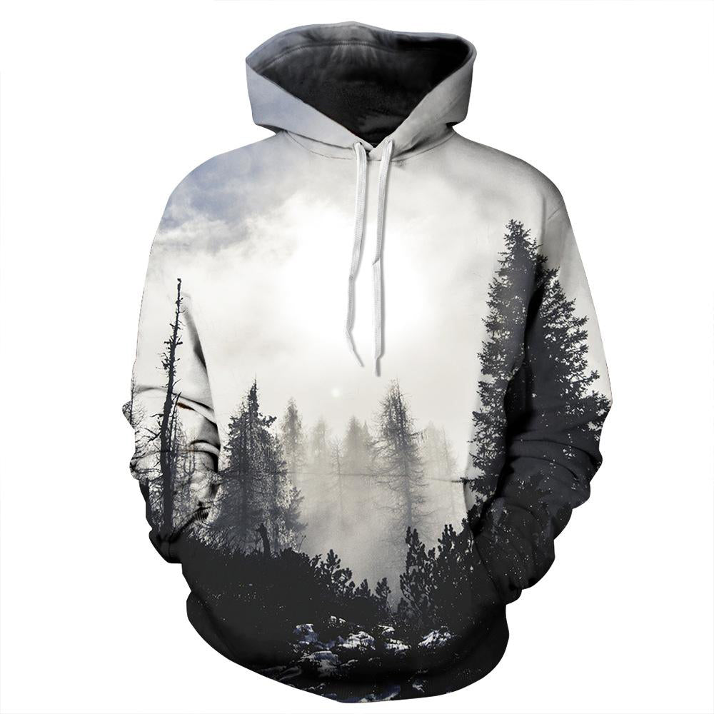 Hooded 3D Printed Forest Drawstring Pullover