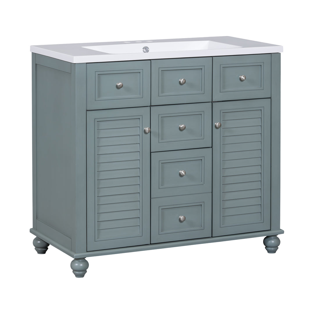 36 "bathroom makeup cabinet with resin sink combination and 2 drawers, with soft closing door, blue color