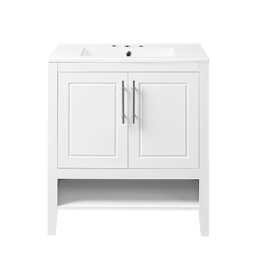 30" Bathroom Vanity with Sink  Multi-functional Bathroom Cabinet with Doors and Drawers Solid Frame and MDF Board, White