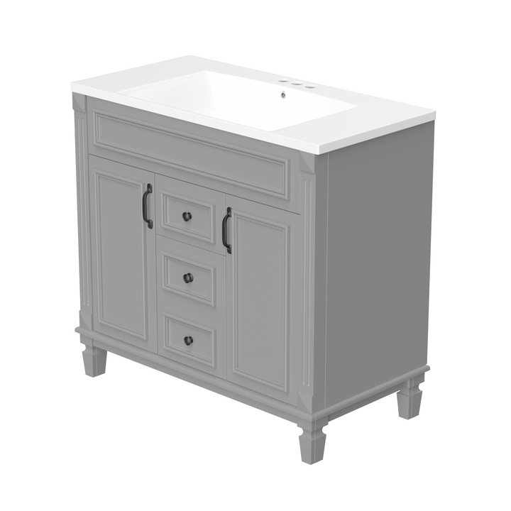 36'' Bathroom Vanity with Top Sink, Modern Bathroom Storage Cabinet with 2 Soft Closing Doors and 2 Drawers, Single Sink Bathroo