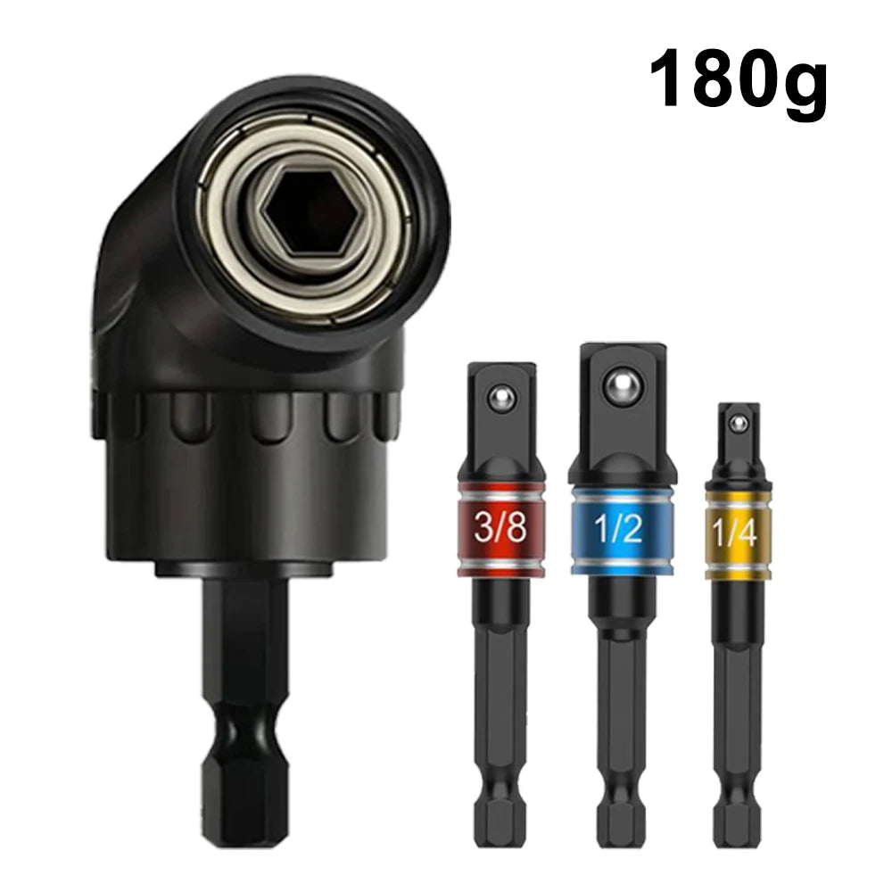 Black 105 ° Turning Screwdriver Joint Electric Drill Corner Socket Screwdriver Head 3PC Hexagonal Conversion Extension Tool Set