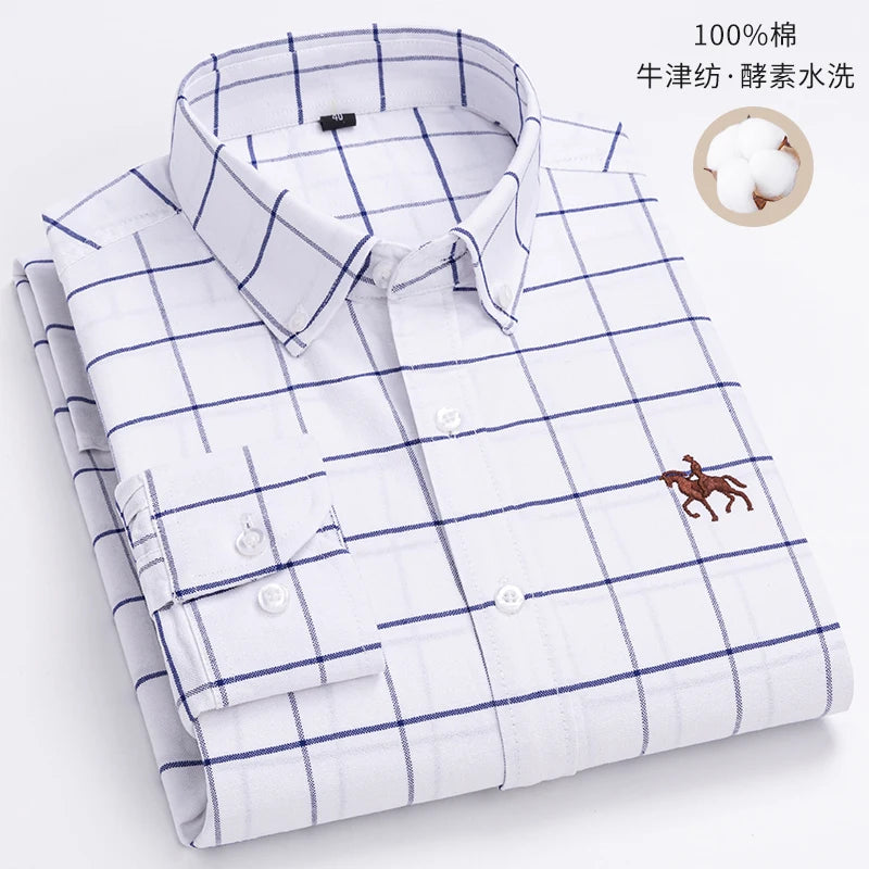 S~6XL Large Size 100% Cotton Oxford Men's Shirt Long Sleeve Soft Formal Business Office Fashion Casual Quality Men's Clothing