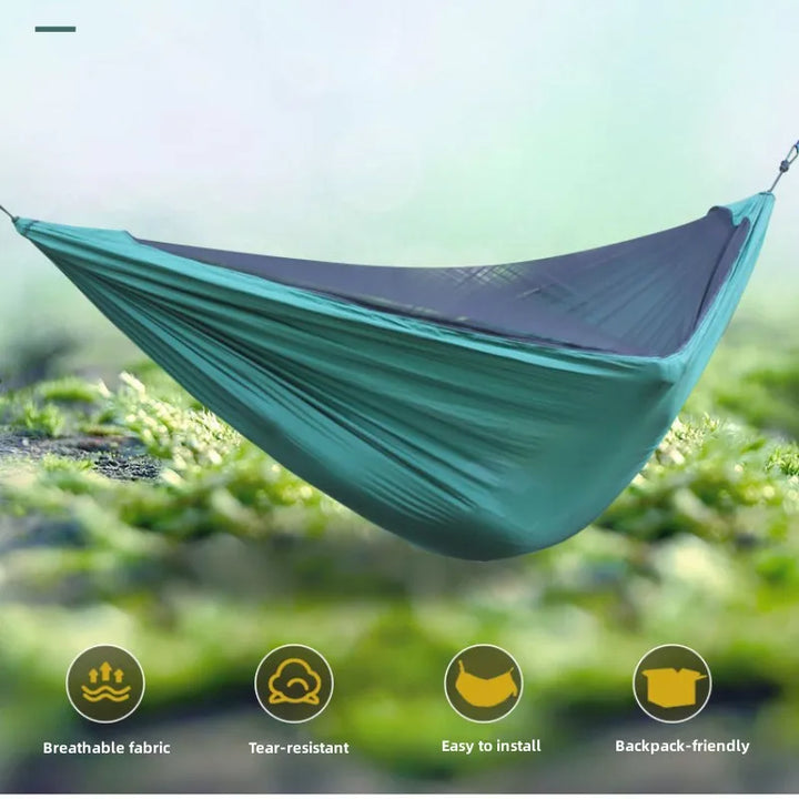 2Person Outdoor Camping Hammock 2.8x1.4m/9.2x4.6ft Lightweight Hanging Mosquito Net Hammocks Tree Straps Swing Backpack Backyard