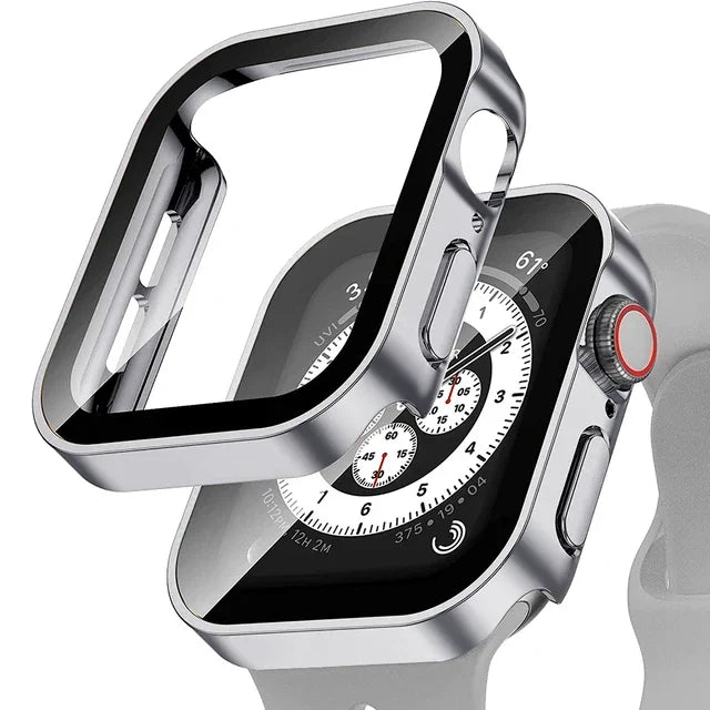 Tempered Glass+Case For Apple Watch band ultra2 44 mm 40mm PC Edge Screen Protector cover iWatch series 9 8 7 6 5 4 se 41mm 45mm