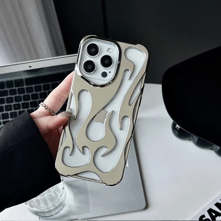 Fashionable Hollow 3D Flame Pattern Mobile Phone Case for iPhone 15 13 12 11 14 Pro max 15 Plus Ultra-Thin