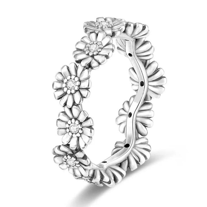 Silver Plated Women Luxury Stackable Ring Real Infinite Flower Daisy Fine Jewelry Rings For Engagement Weddling Party